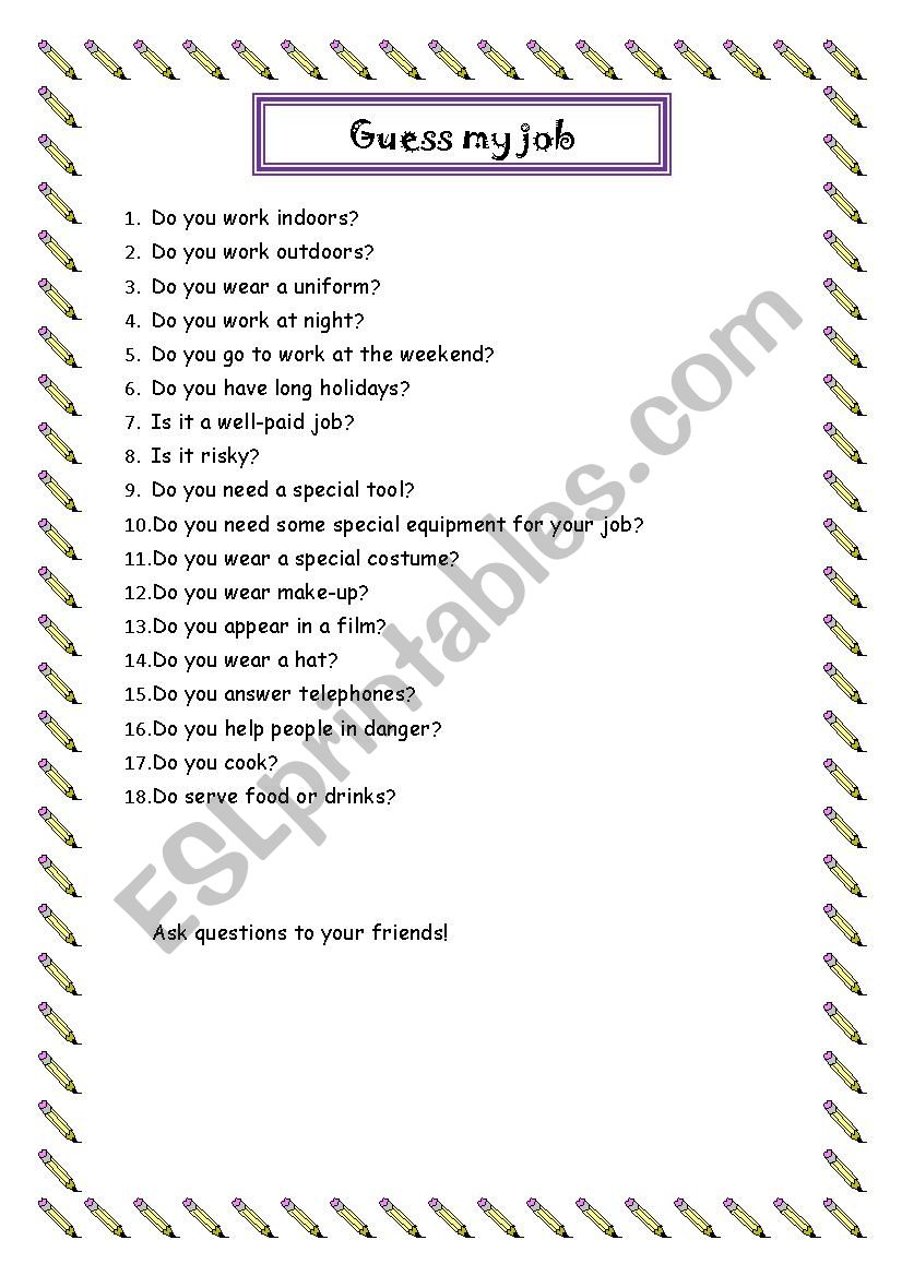 Guess my job worksheet