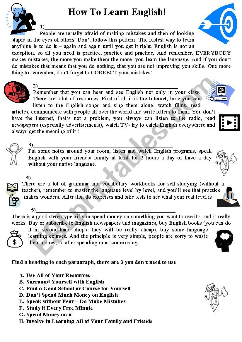 WAYS To Learn English ESL Worksheet By Luglena