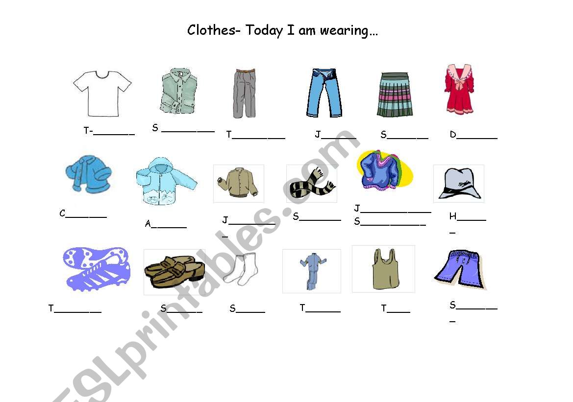 Name the garments worksheet