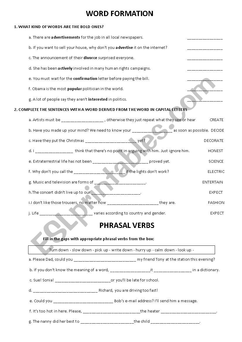 Word Formation worksheet