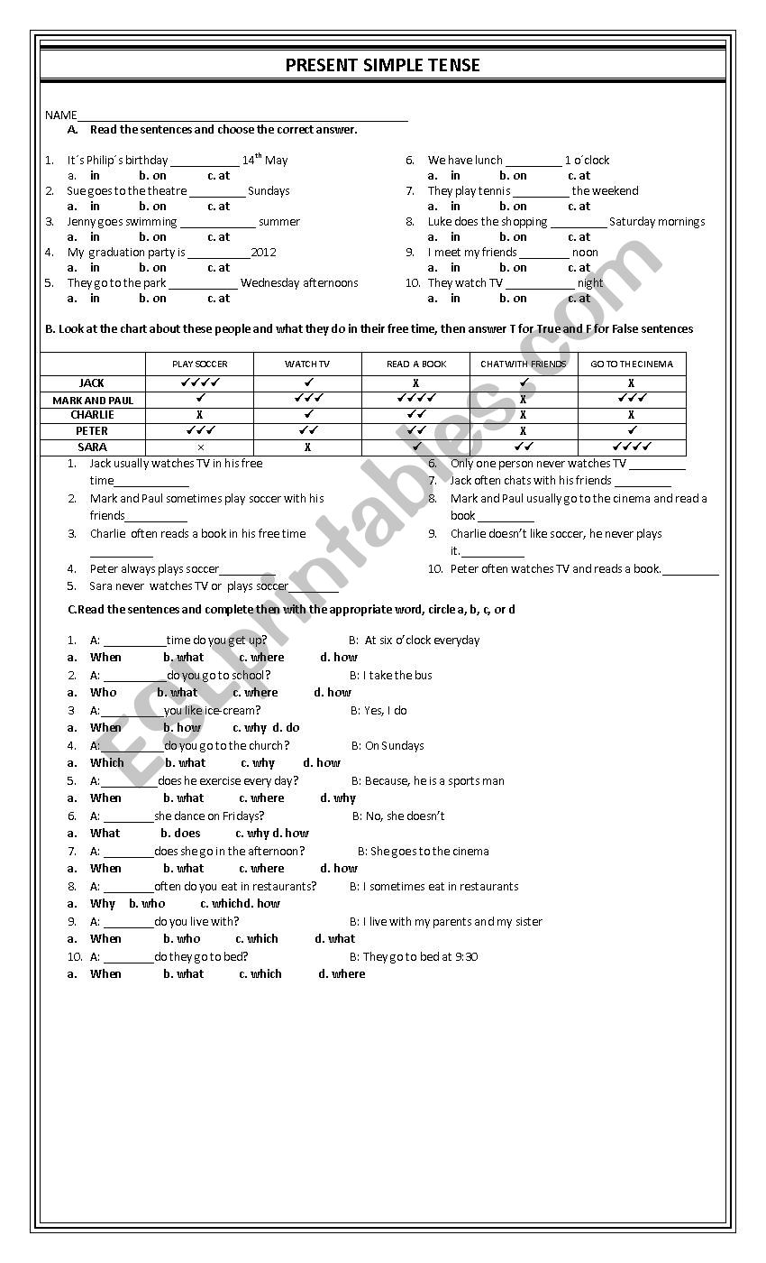 Present simple worksheet