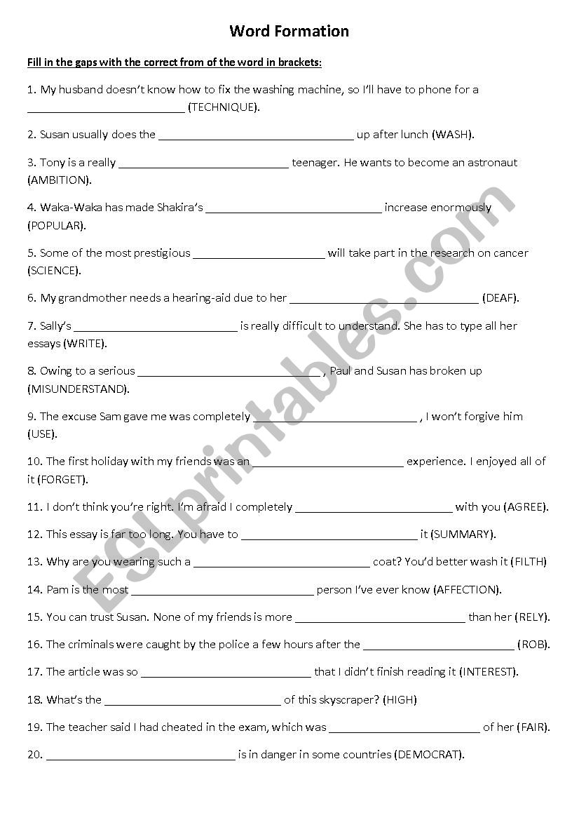 Word Formation worksheet