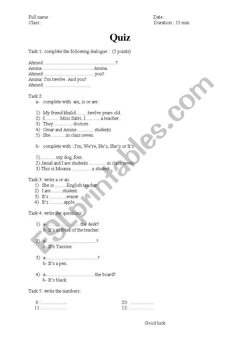 Quiz worksheet