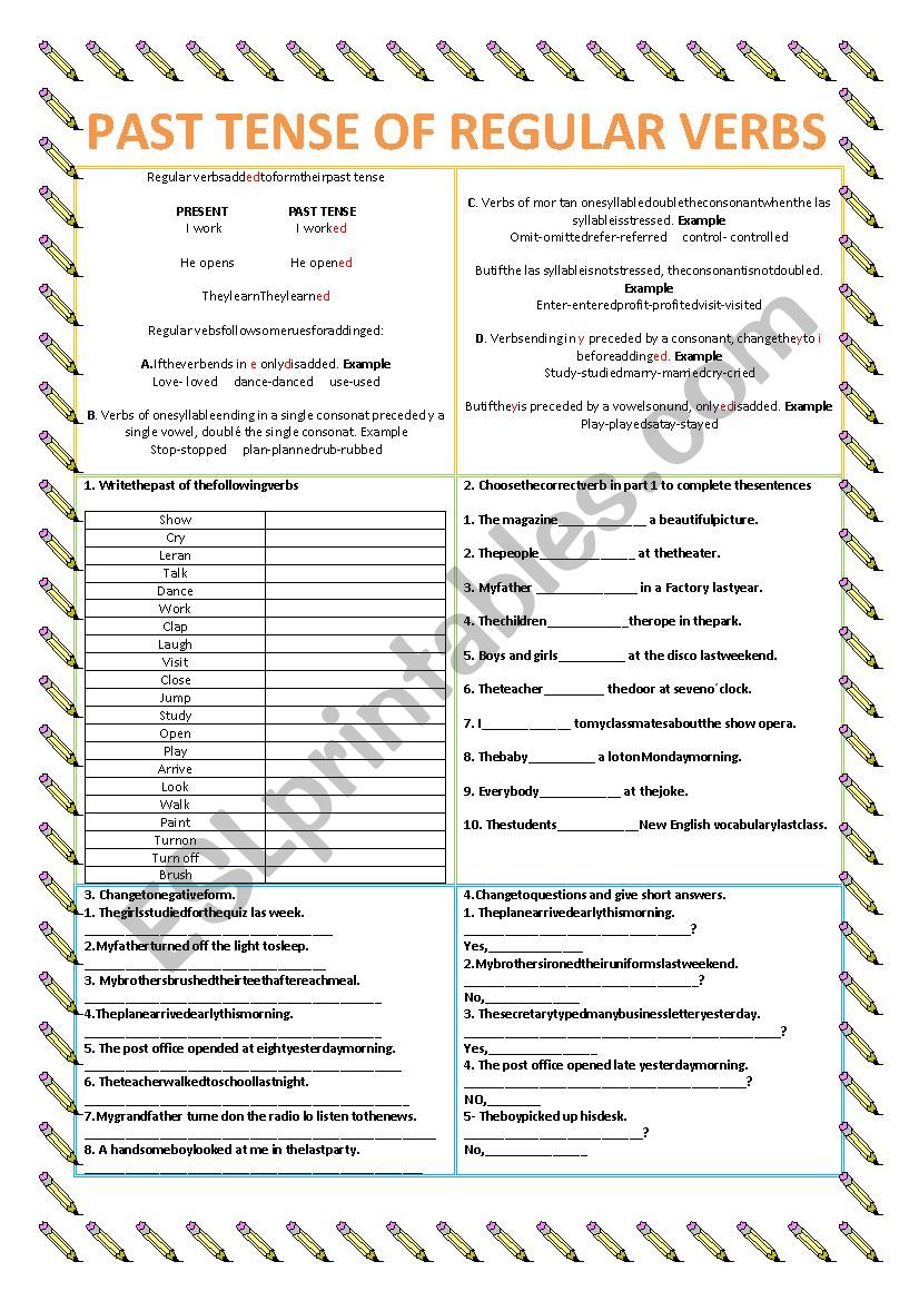 PAST TENSE OF THE REGULAR VERBS