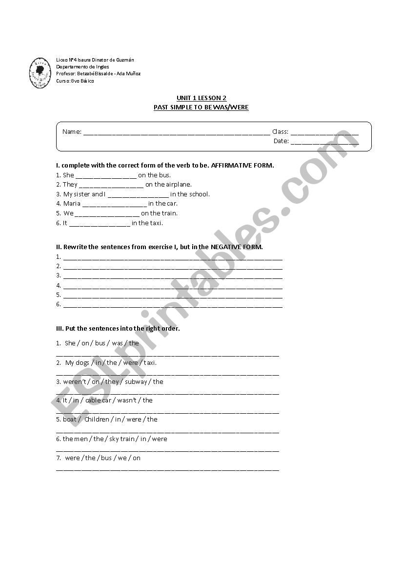 past simple to be worksheet