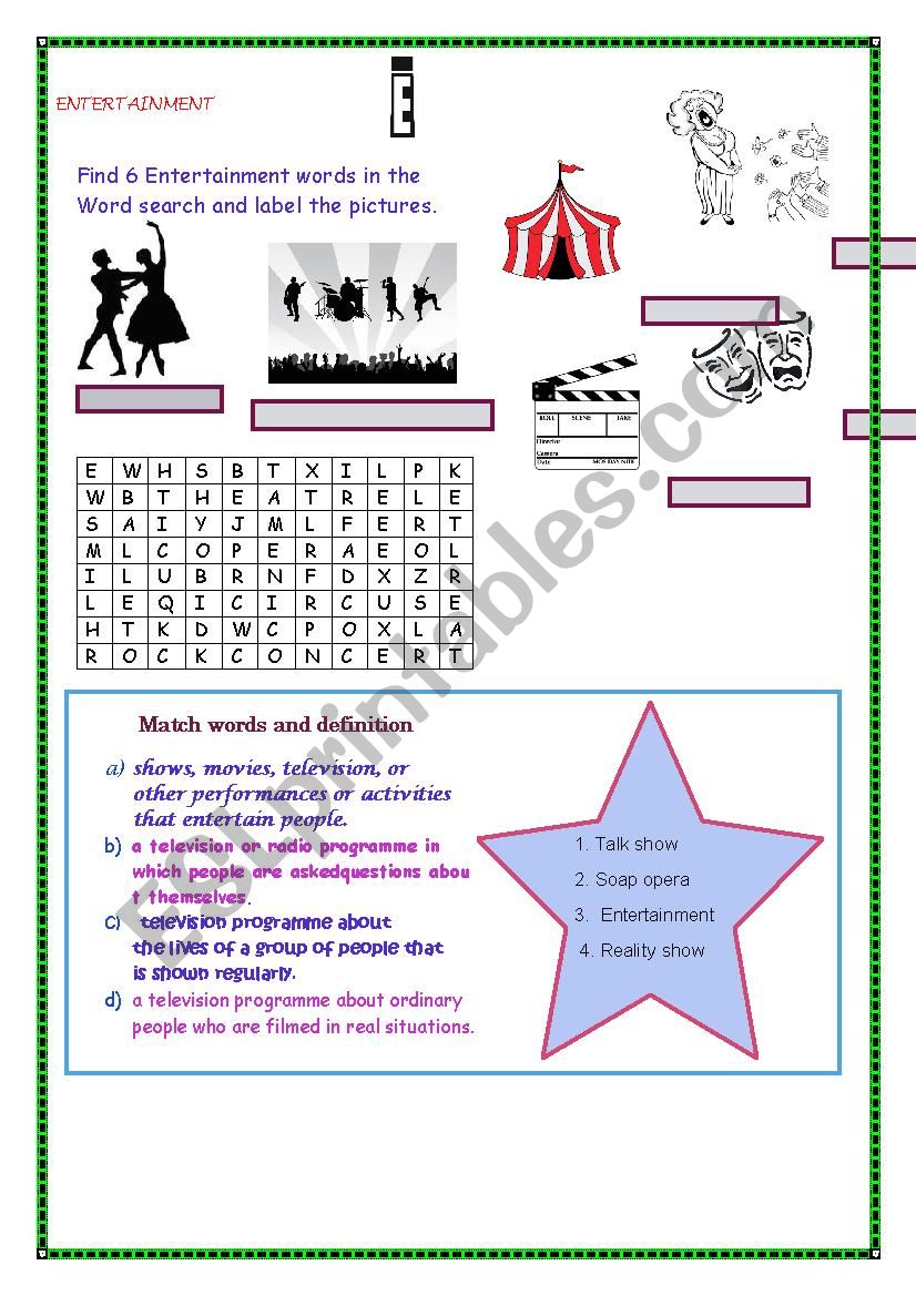 Entertainment  worksheet