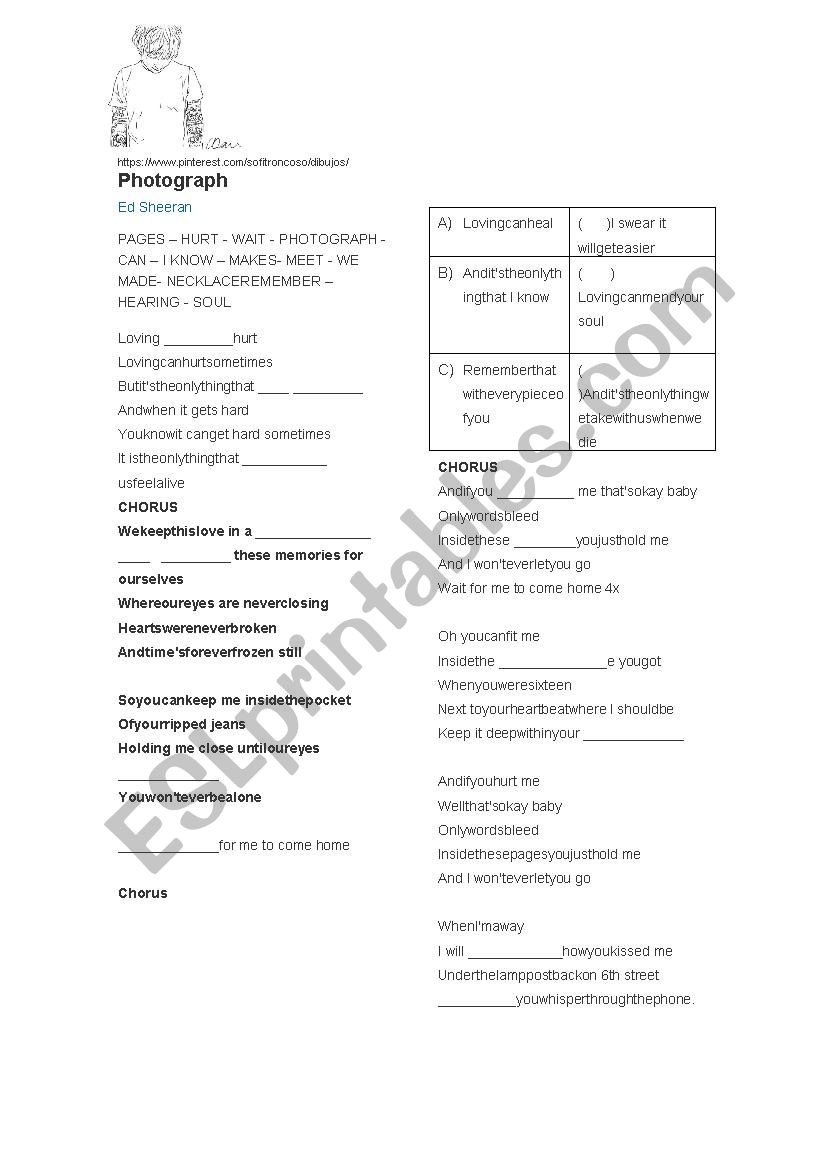 Photograph - Ed Sheeran worksheet