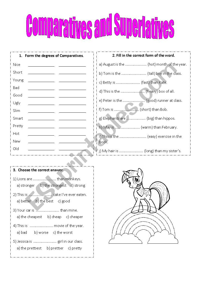 comparatives and superlatives worksheet