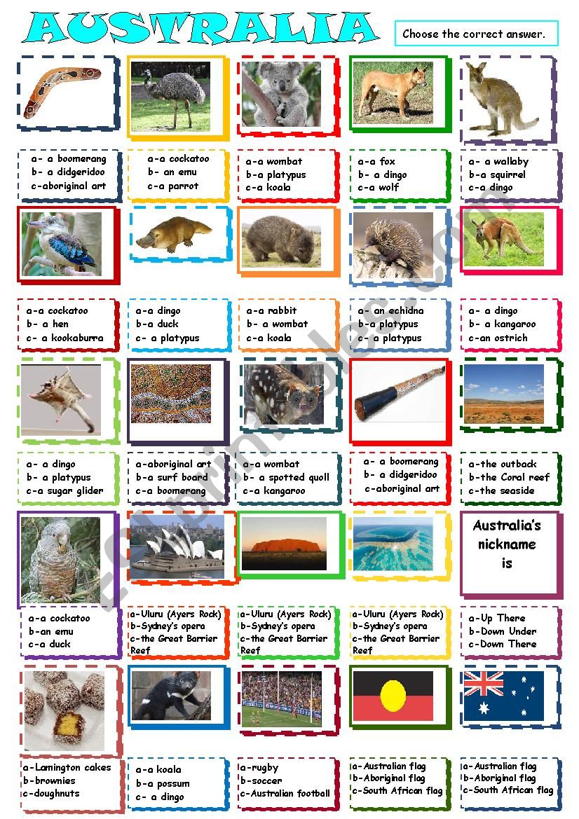 Australia :multiple choice worksheet