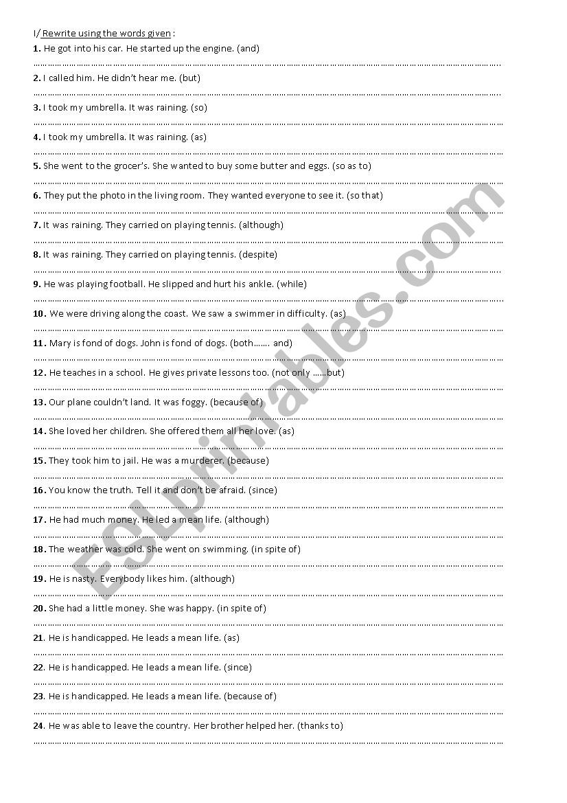 linking words worksheet