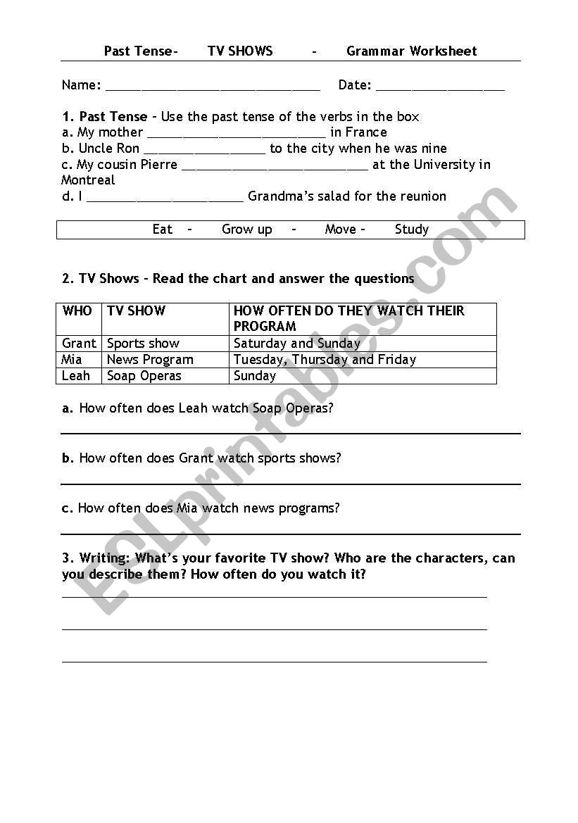 Simple Past And TV Shows worksheet