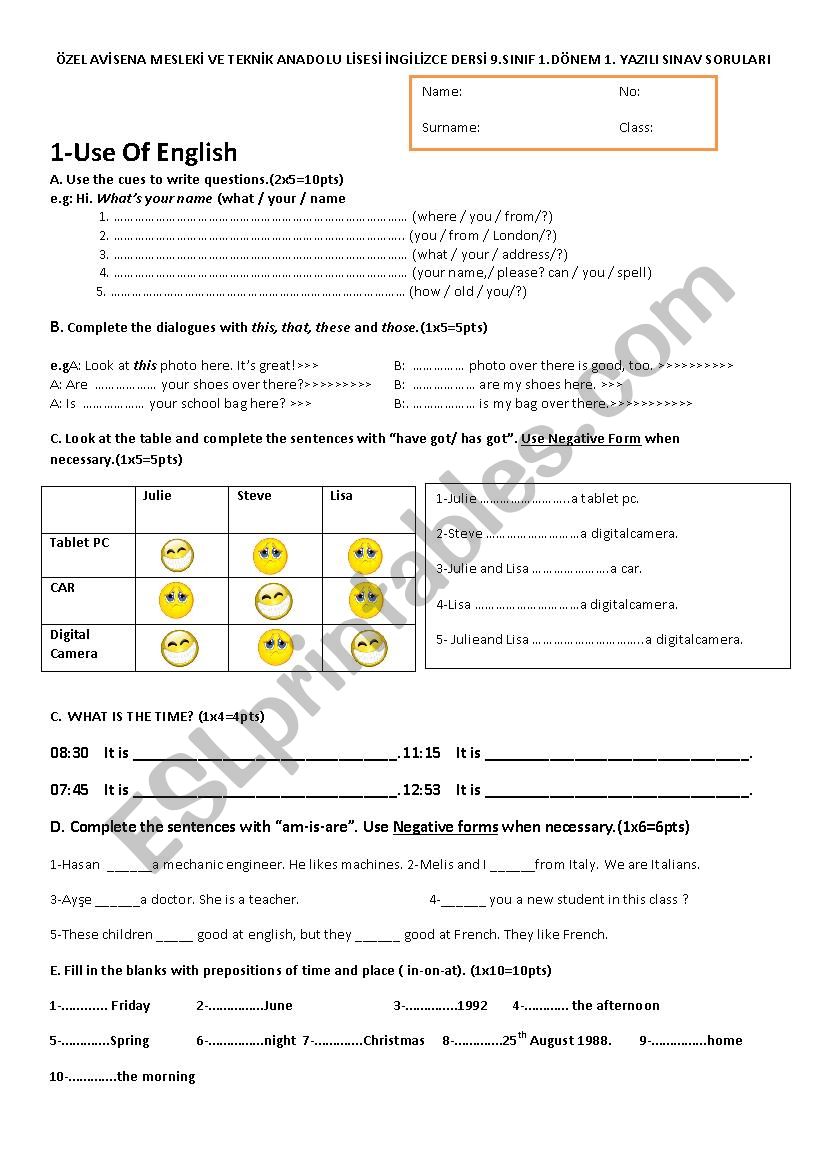 Exam for beginners worksheet