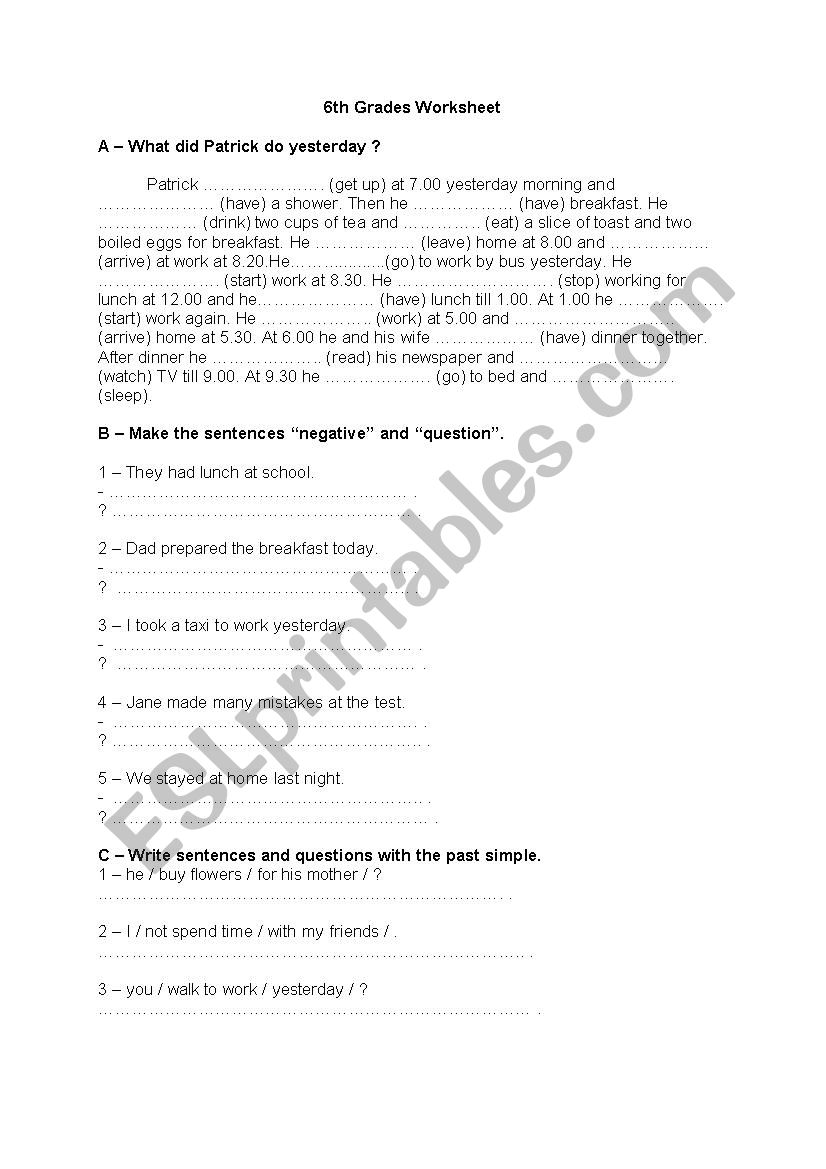 Simple Past tense exercises worksheet