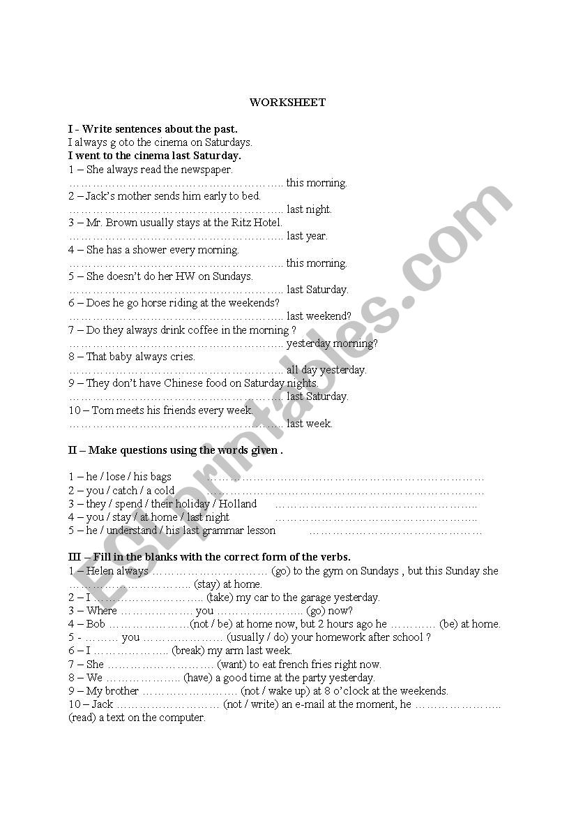 simpla past,present simple,present continuous  tense exercises