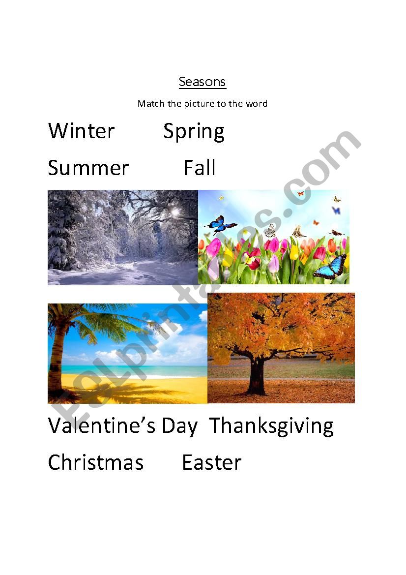 Seaons/Holiday matching worksheet