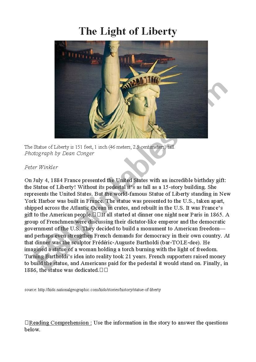 the statue of liberty worksheet