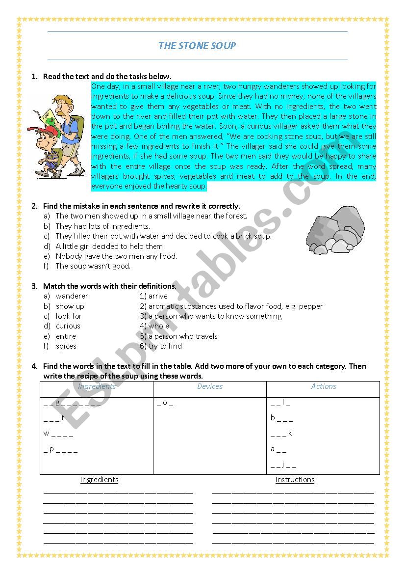 The Stone Soup worksheet