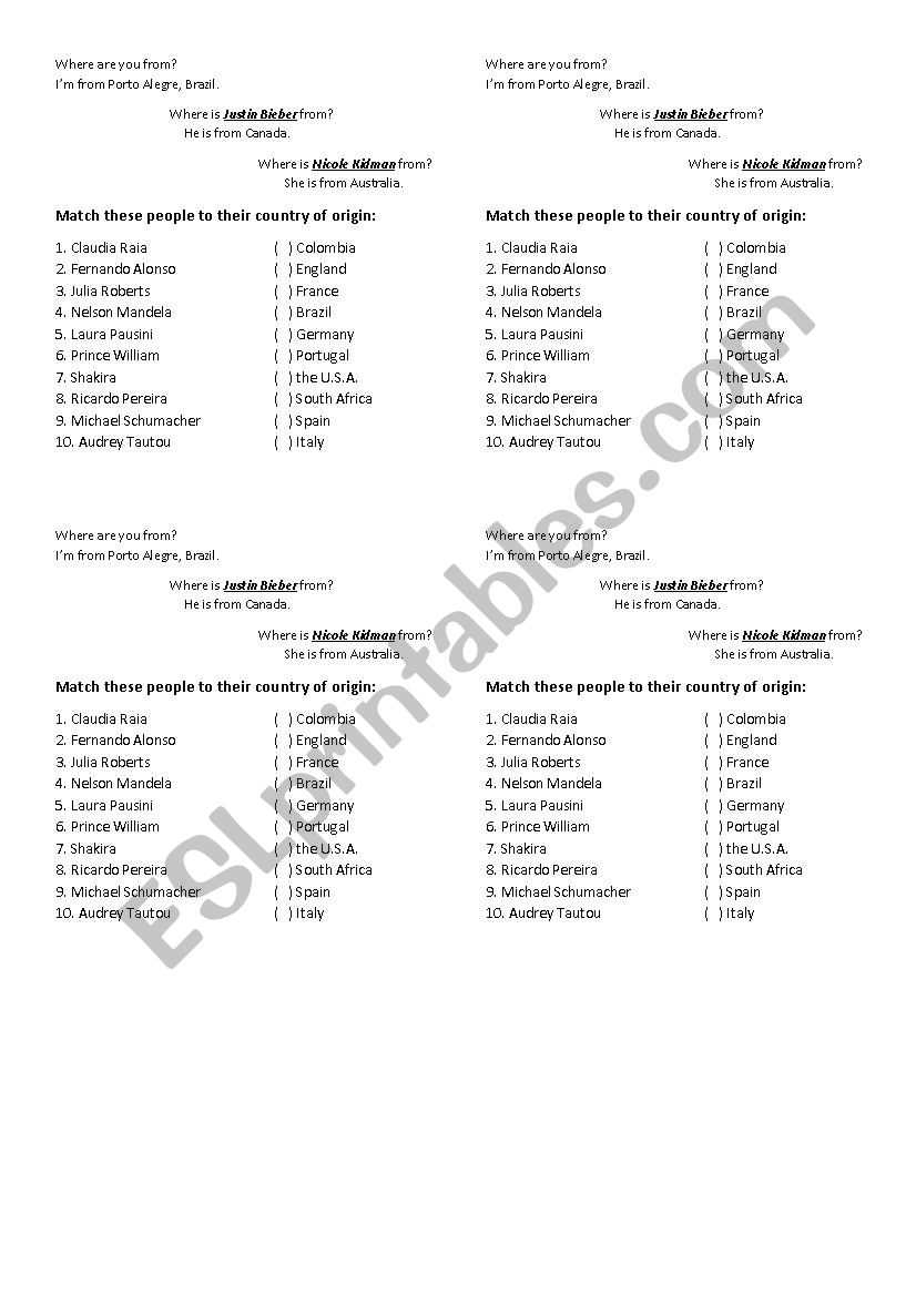 Where are you from? worksheet