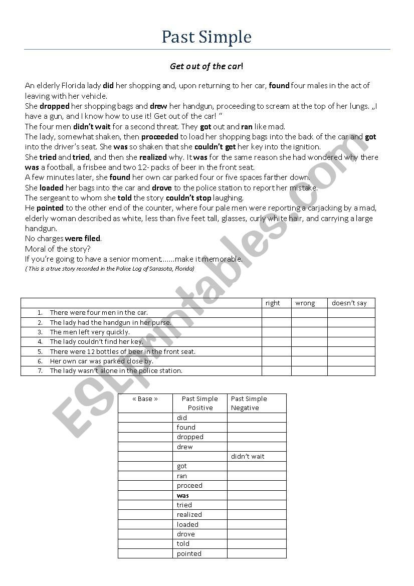 Past Simple Reading Comprehension and Verbforms