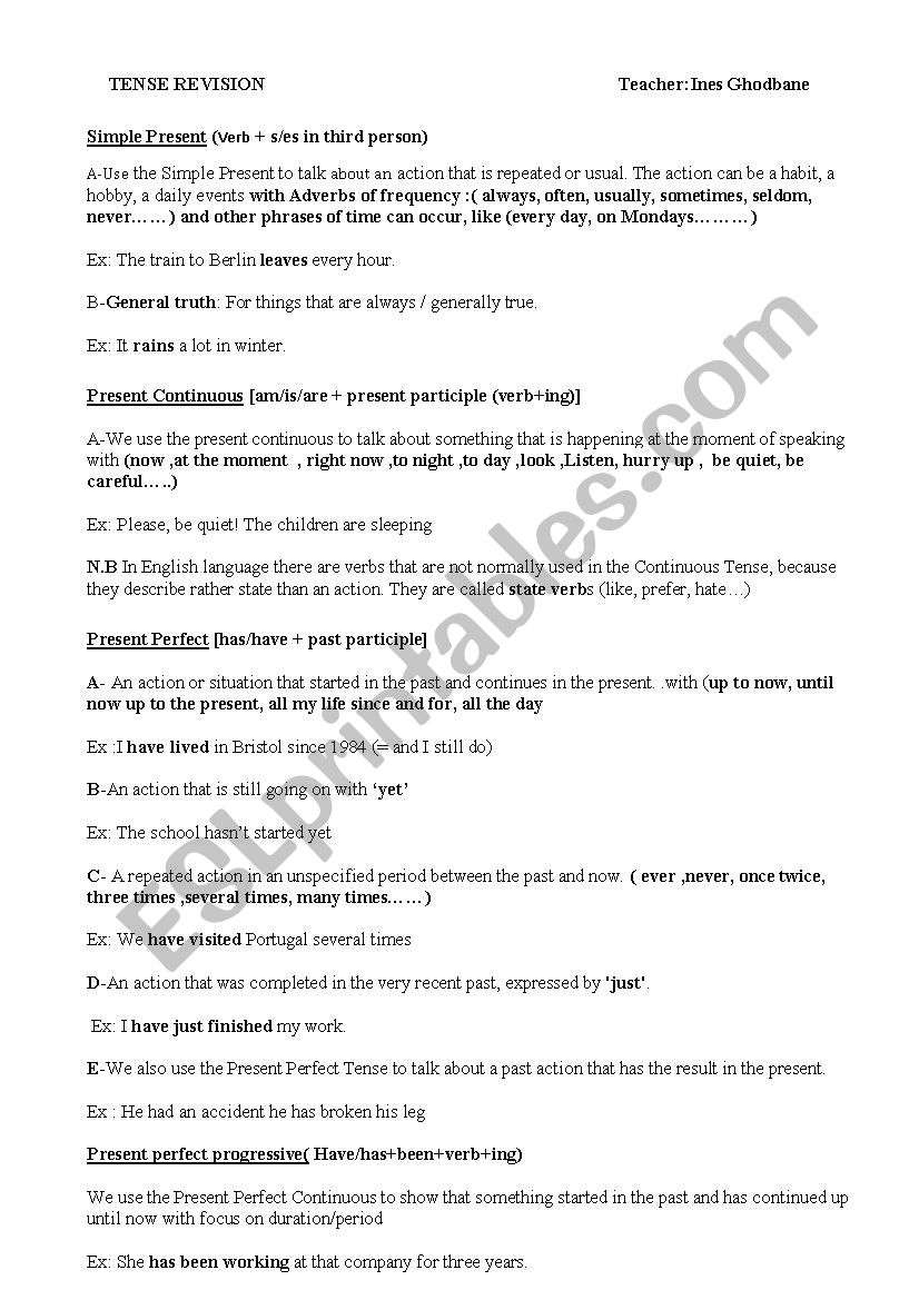tense revision worksheet