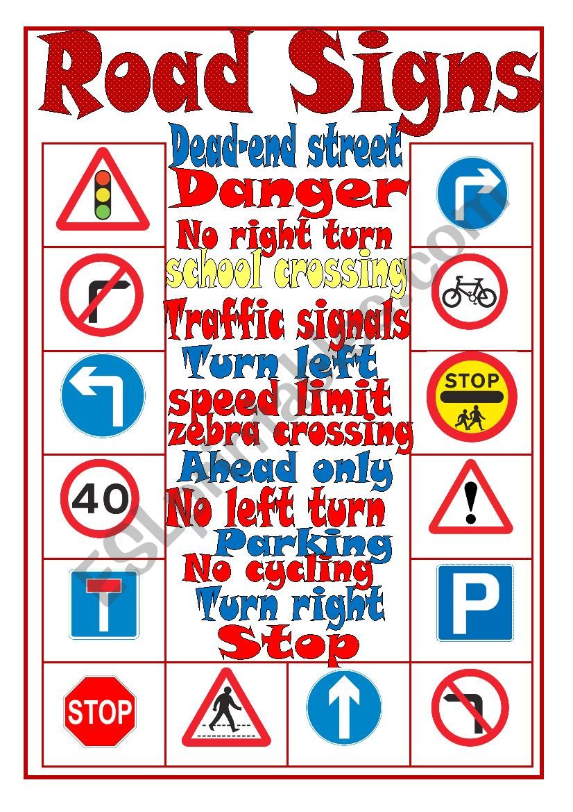 Road Signs Matching Activity ESL Worksheet By Kodora