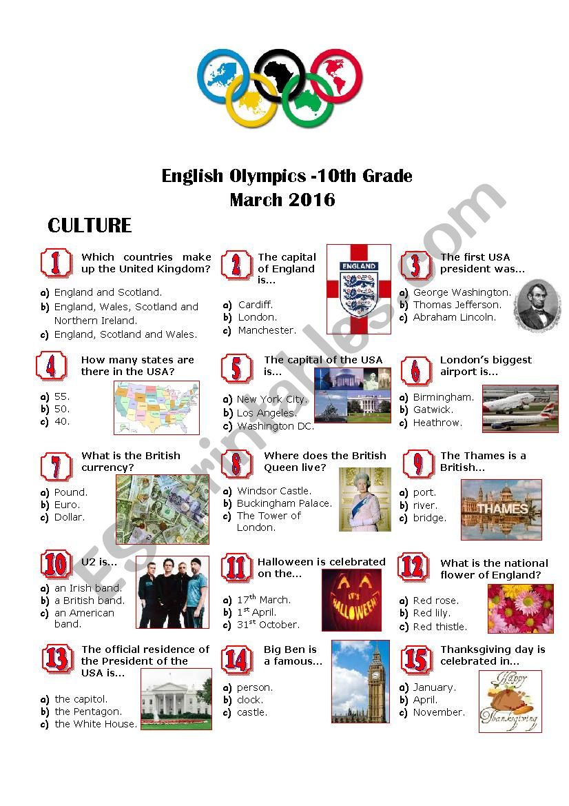 English Olympics Contest worksheet