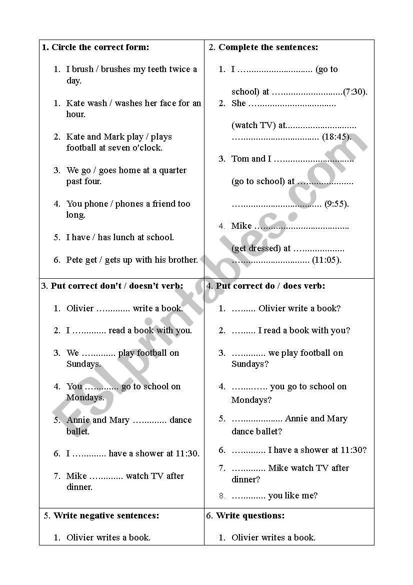 Present Simple for 3rd grade  worksheet