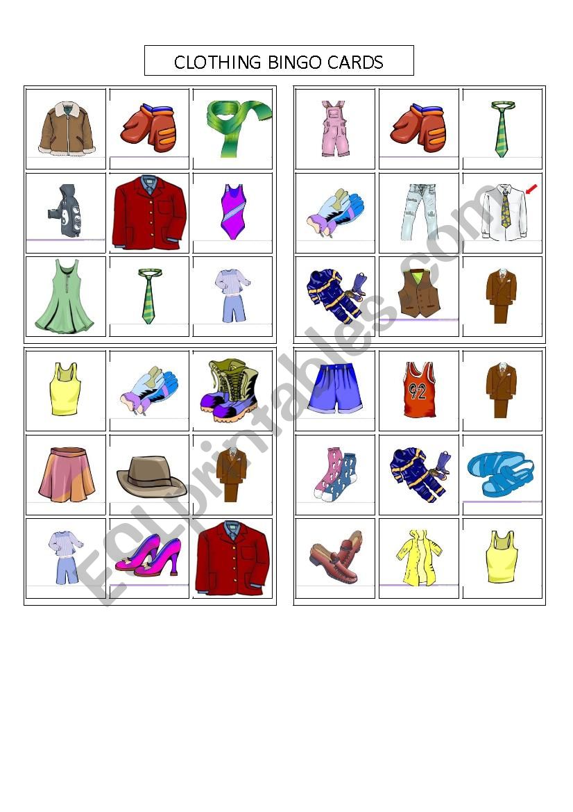 CLOTHING BINGO BOARDS worksheet