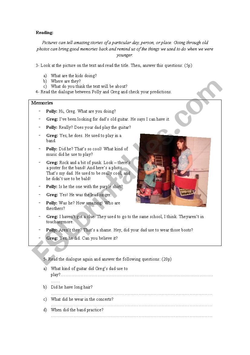 memories worksheet