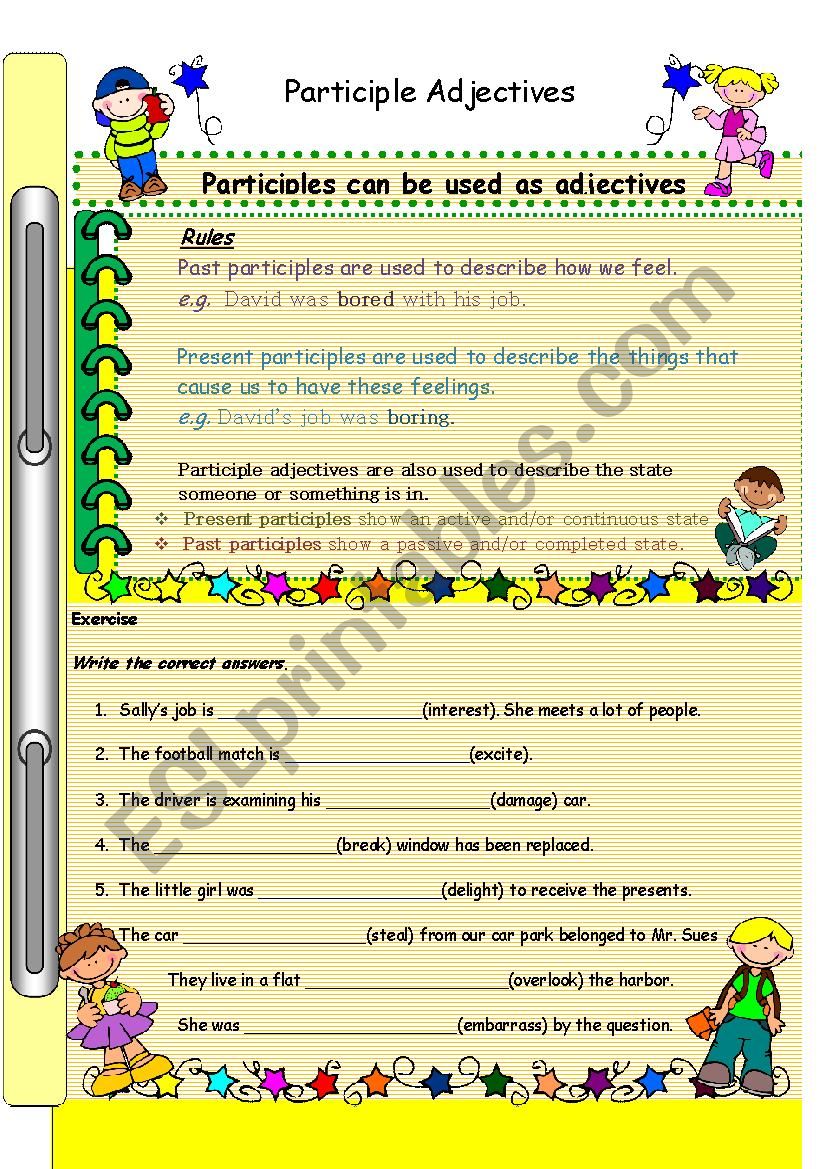 Particple adjectives worksheet