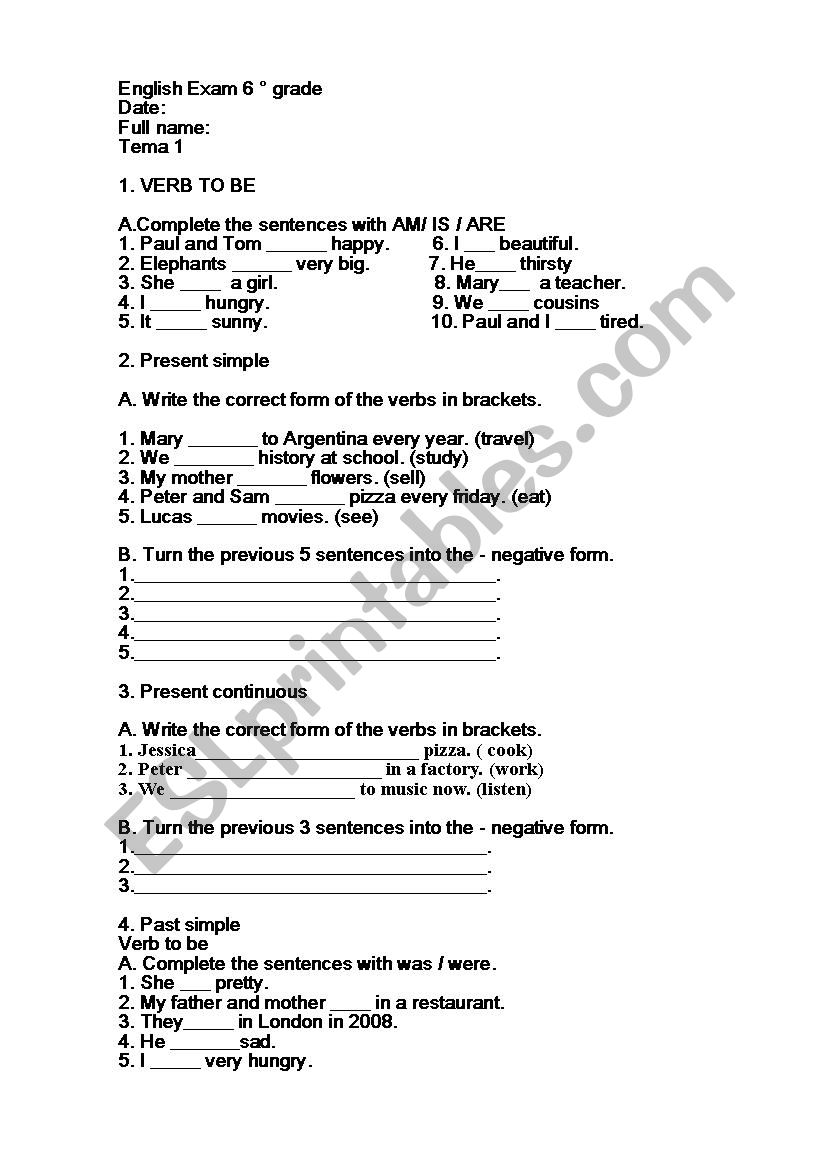 easy english exam  worksheet