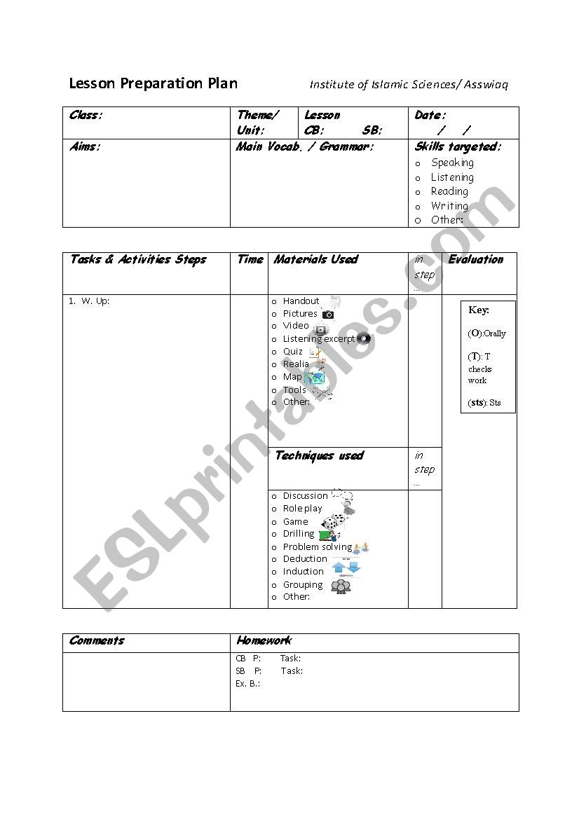 Lesson Preparation Plan worksheet