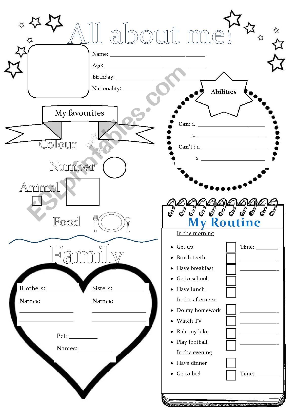 All About Me Worksheet Fun