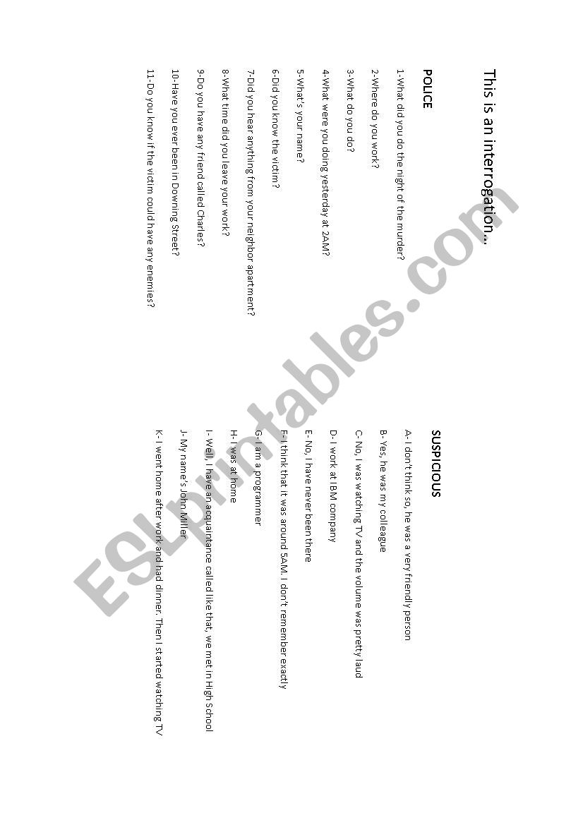 Police interrogation  worksheet
