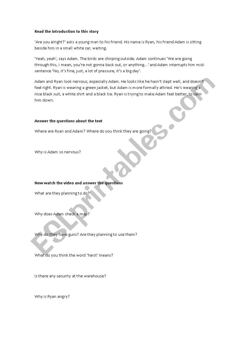 The Heist worksheet