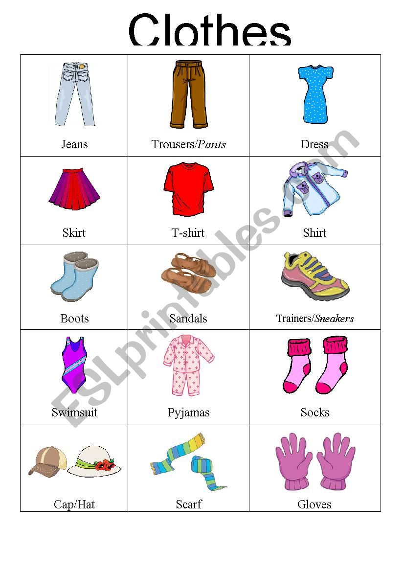 Vocabulary List Clothes worksheet