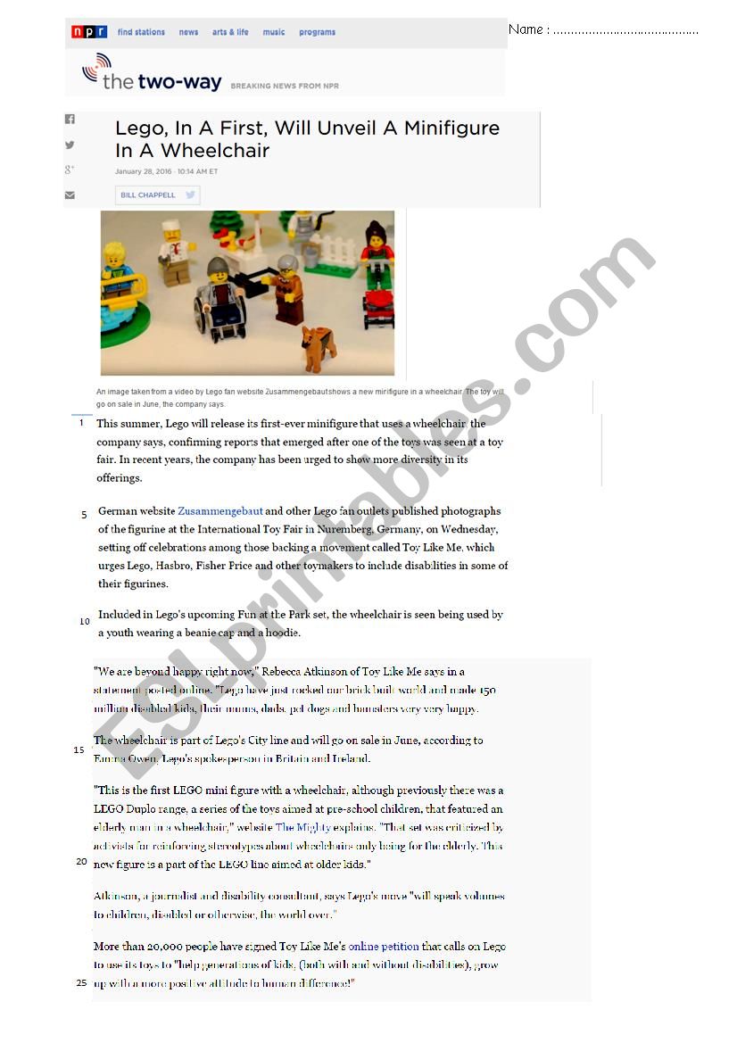 toys and disability worksheet