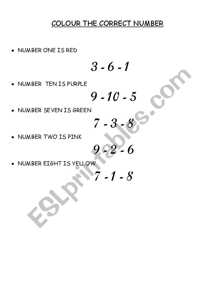 Colour the numbers worksheet