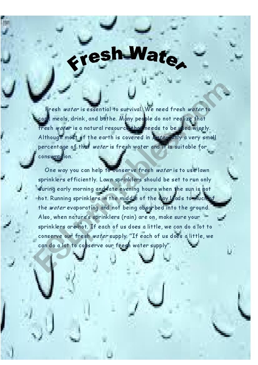 fresh water worksheet