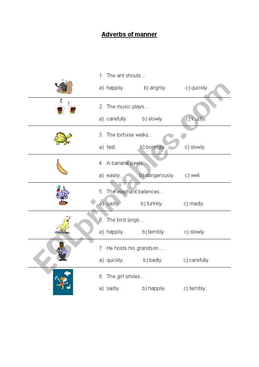 Adverbs of manner worksheet