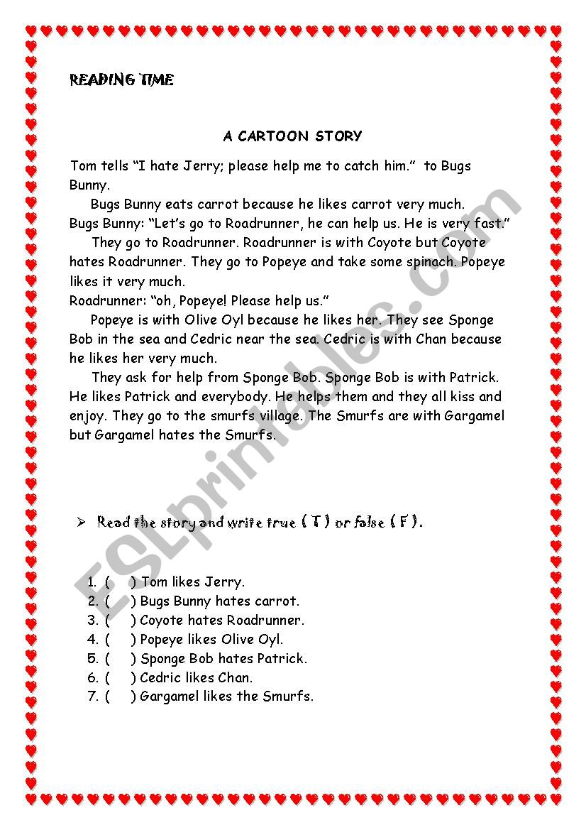 like-dislike, cartoons worksheet