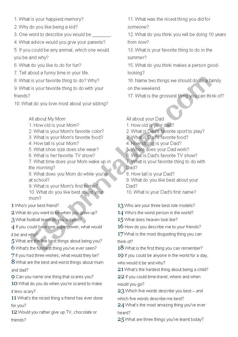 Questions worksheet