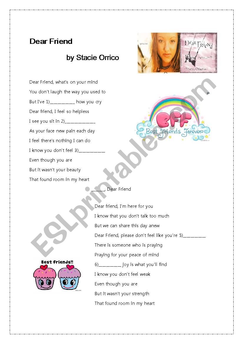 Dear Friend by Stacie Orrico worksheet