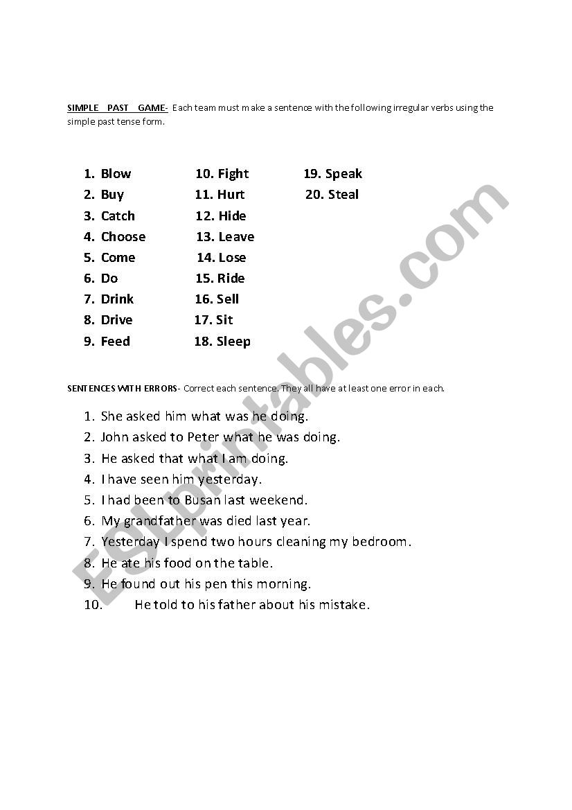 Simple Past using Irregular Verbs