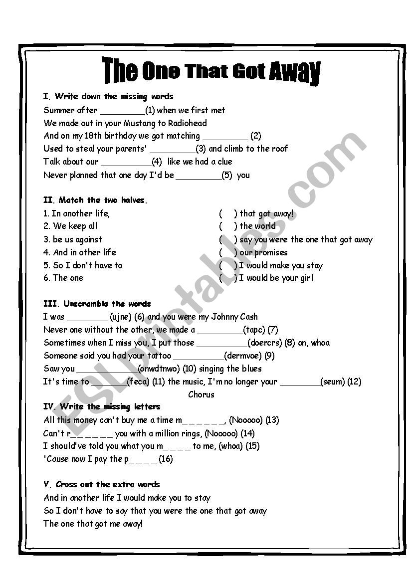 The One That Got Away worksheet