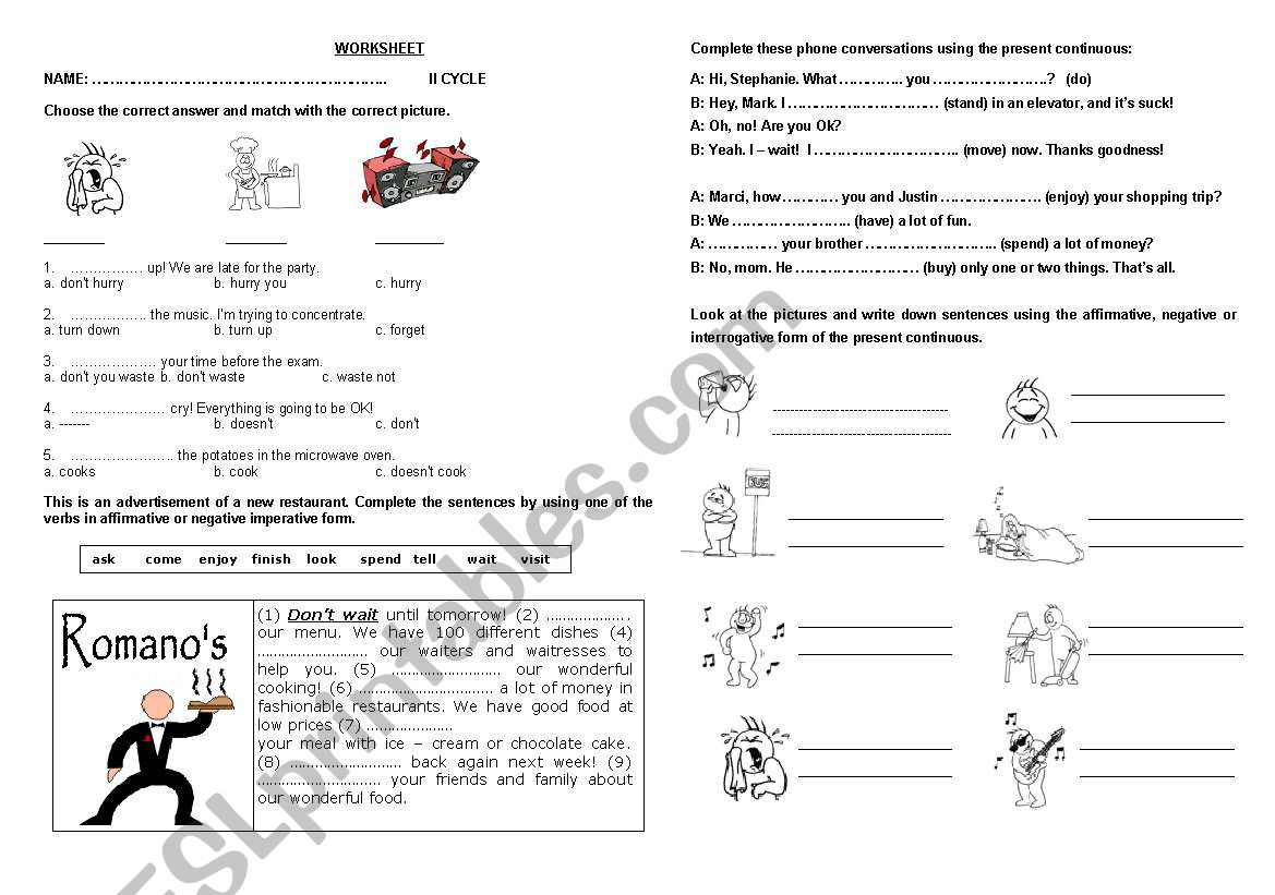 Review: Pte continuous, Imperatives and Possessive adjectives