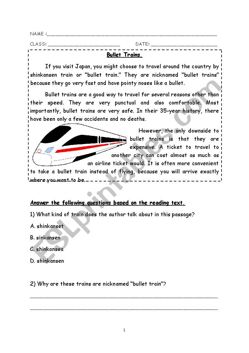 Transportation - Bullet Train Exercises 