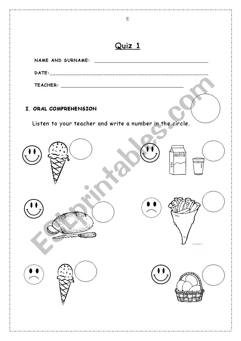 FOOD worksheet