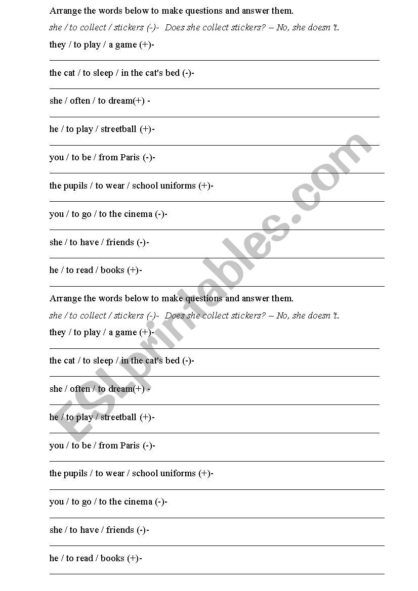 Questions worksheet