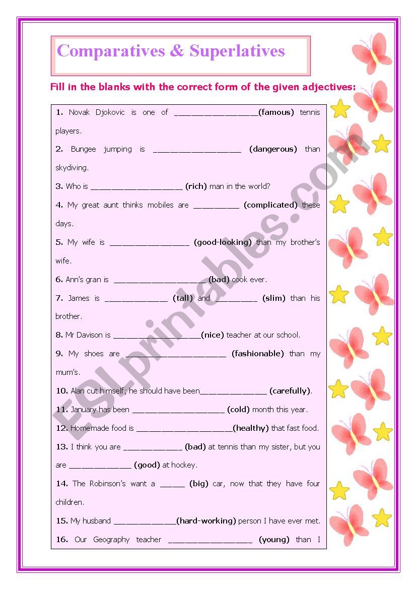 Comparatives & Superlatives worksheet